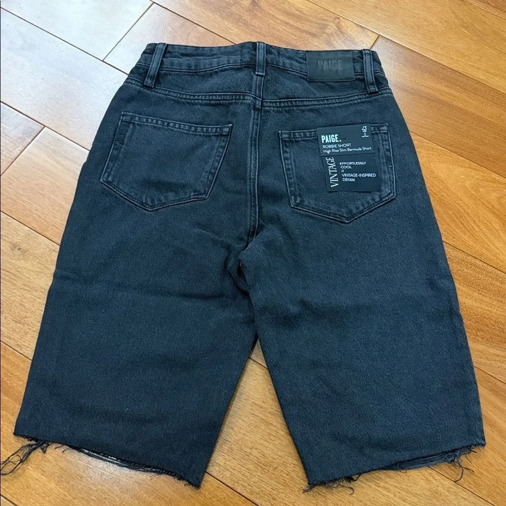 NWT PAIGE Women's Robbie Vintage Covered‎ Button Fly Raw Hem High Rise Short 24